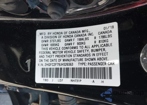 2018 Honda Civic Ex z USA, uszkodzony, nr VIN 2HGFC2F79JH526563